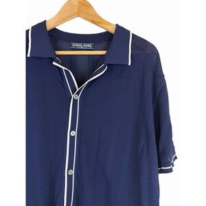 PJ Paul Jones Shirt Men's XL Polo Short Sleeve Knit Texture Preppy Ribbed‎ Blue
